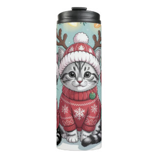 Three Festive Christmas Kittens Thermosbecher