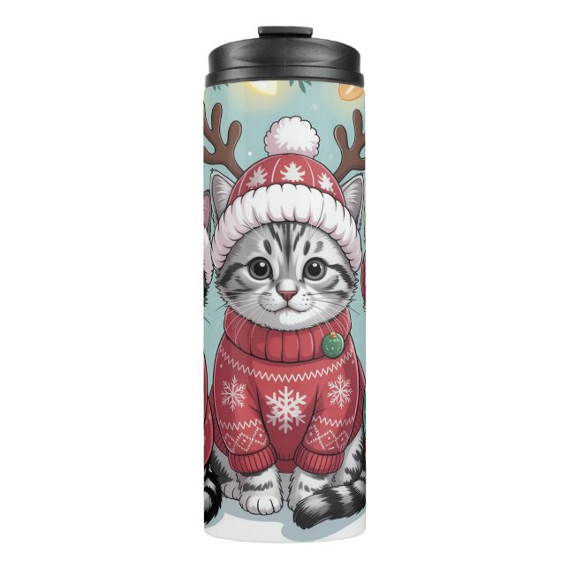 Three Festive Christmas Kittens Thermosbecher (Vorderseite)