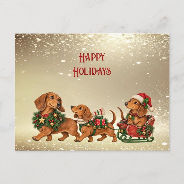 Three Festive Dachshund Postkarte (Vorderseite)
