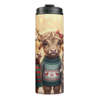 Three Festive Highland Coos Thermosbecher