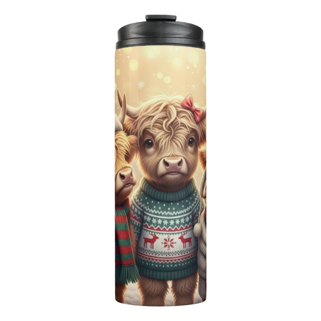 Three Festive Highland Coos Thermosbecher (Vorderseite)