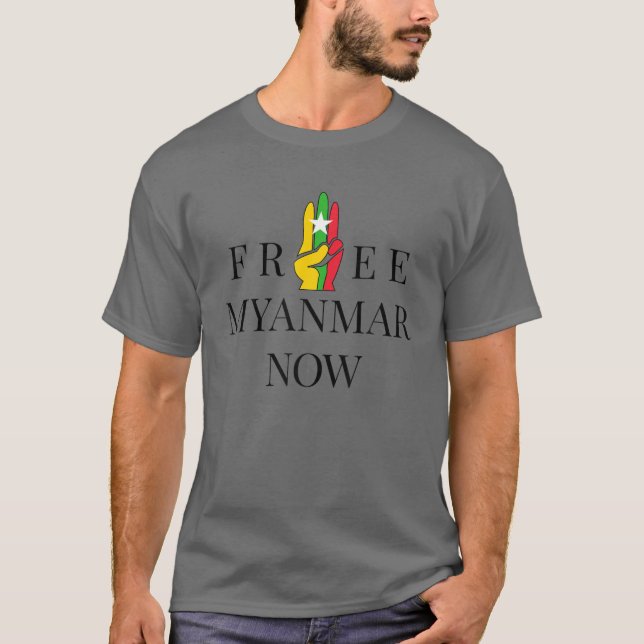 Three Finger Salute Myanmar Flag Gerettet T-Shirt (Vorderseite)