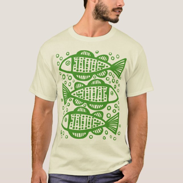 Three Fish - Avocado Green T-Shirt (Vorderseite)