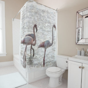 Three Flamingos Watercolor Duschvorhang