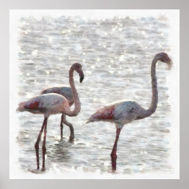 Three Flamingos Watercolor Poster (Vorne)