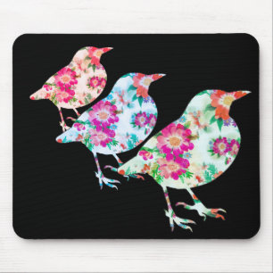 Three Floral Birdies Mousepad