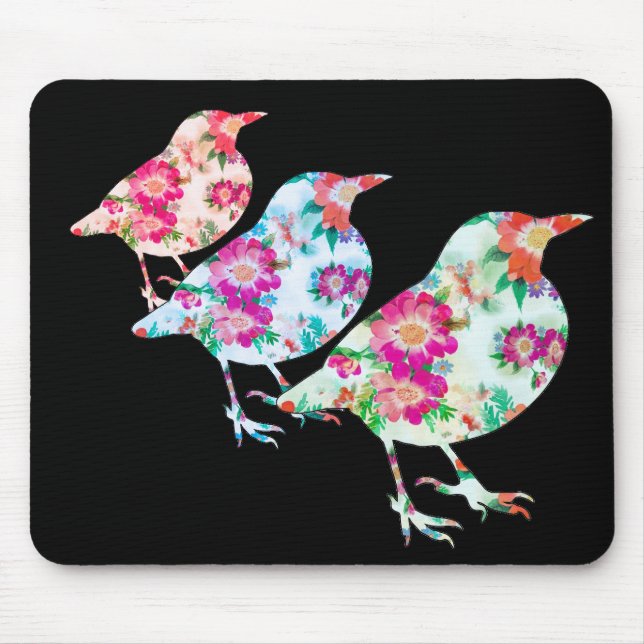 Three Floral Birdies Mousepad (Vorne)