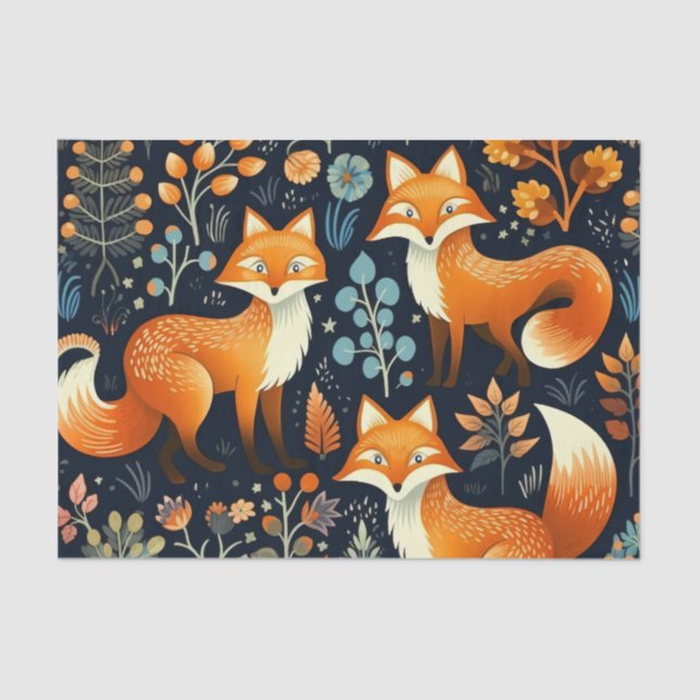 Three Foxes Woodland Pattern Decoupage Paper Seidenpapier (Vorderseite)