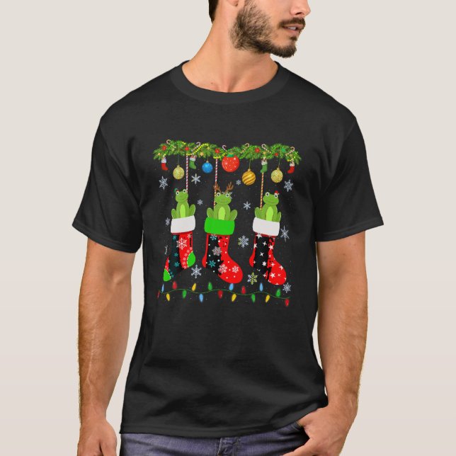 Three Frog in Xmas Sock Funny Ugly Christmas Sweet T-Shirt (Vorderseite)