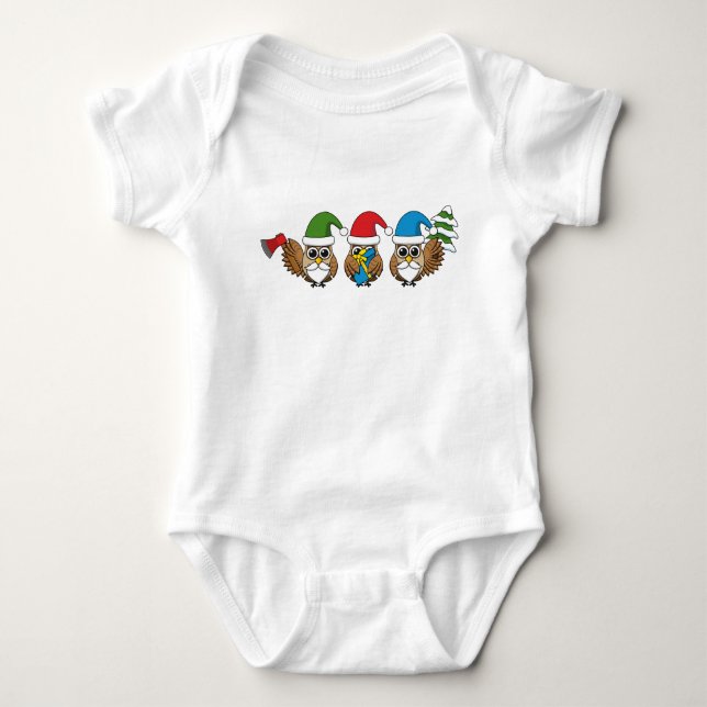 Three Funny Christmas Gnome Owls Baby Strampler (Vorderseite)