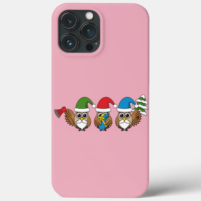 Three Funny Christmas Gnome Owls Case-Mate iPhone Hülle (Rückseite)