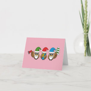 Three Funny Christmas Gnome Owls Karte