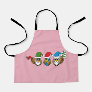 Three Funny Christmas Gnome Owls Schürze