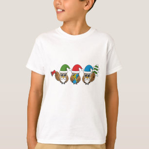 Three Funny Christmas Gnome Owls T-Shirt