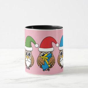 Three Funny Christmas Gnome Owls Tasse