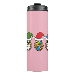 Three Funny Christmas Gnome Owls Thermosbecher