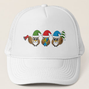 Three Funny Christmas Gnome Owls Truckerkappe