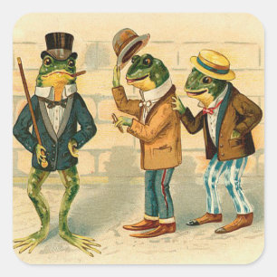 Three Funny Frogs Quadratischer Aufkleber