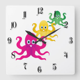 Three funny octopies quadratische wanduhr