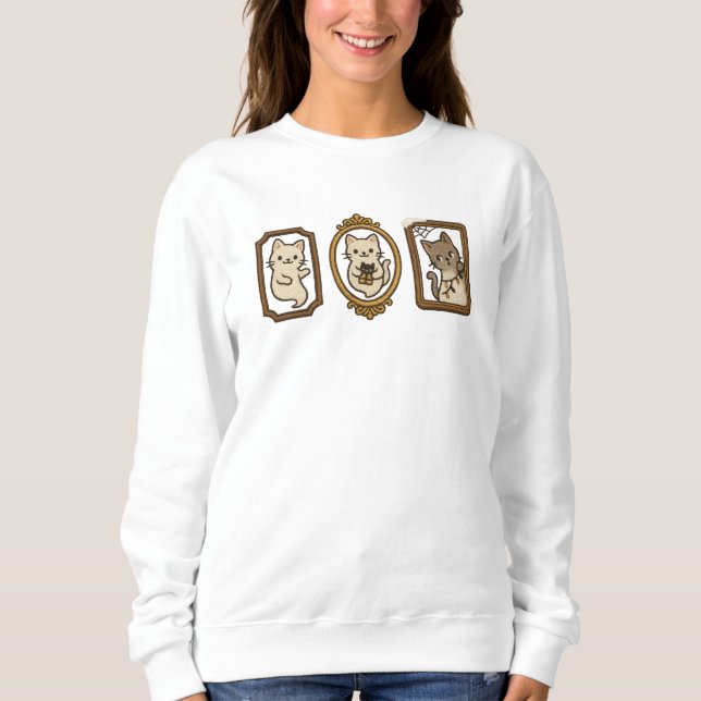 Three Ghost Cats in Ornate Frames | Cute Halloween Sweatshirt (Vorderseite)