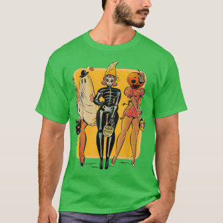 Three Ghouls Vintag Ghost Skeleton Pumpkin Spooky T-Shirt