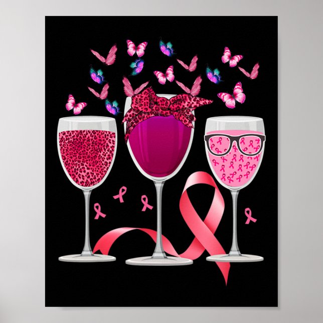 Three Gl Wine Breast Cancer Awareness Pink Ribbon Poster (Vorne)