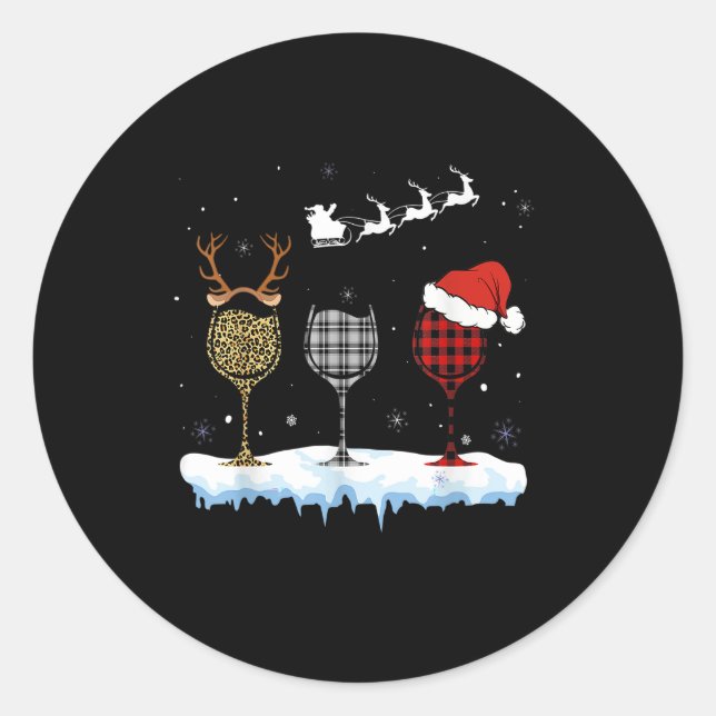 Three Glass Of Red Wine Xmas Nurse Buffalo Plaid R Runder Aufkleber (Vorderseite)