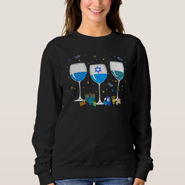 Three Glass Of Wine Leopard  Drinker Hanukkah Part Sweatshirt (Vorderseite)