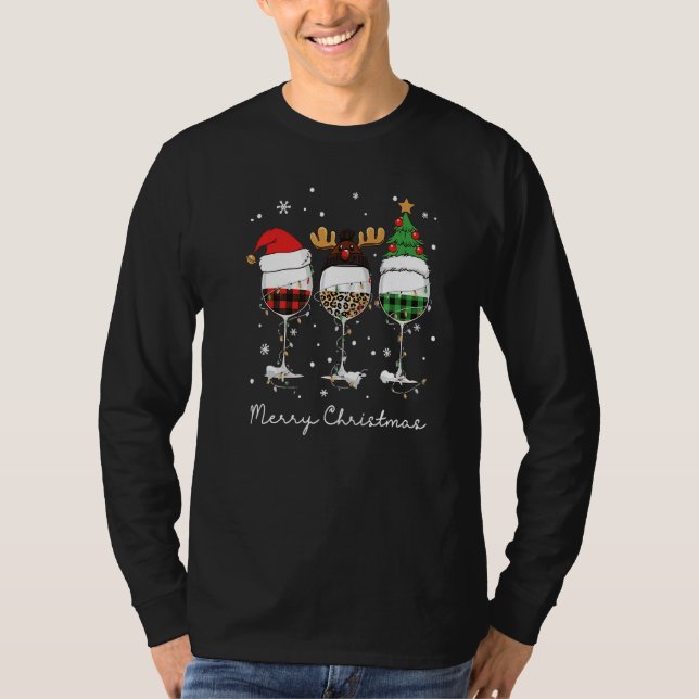 Three Glass Wine Santa Hat Merry Christmas Drinkin T-Shirt (Vorderseite)