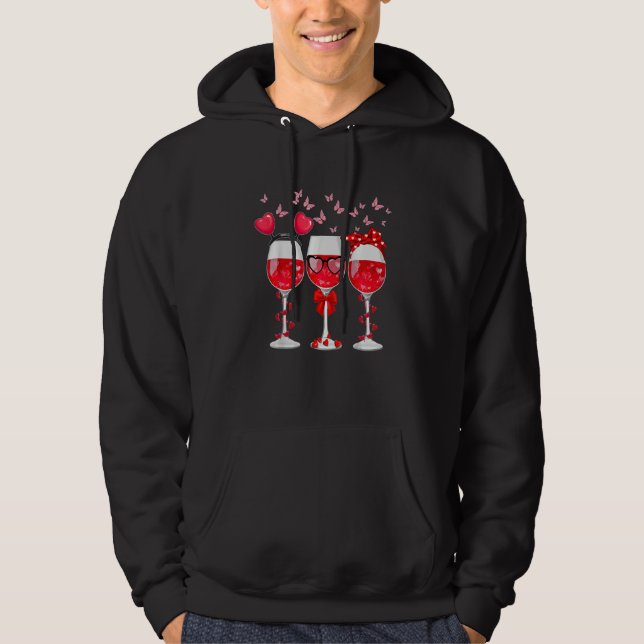 Three Glasses Wine Heart Funny Couple Valentines D Hoodie (Vorderseite)