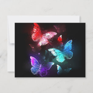 Three Glowing Butterflies on night background Dankeskarte