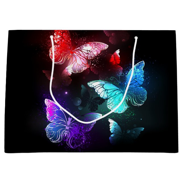 Three Glowing Butterflies on night background Große Geschenktüte (Vorderseite)