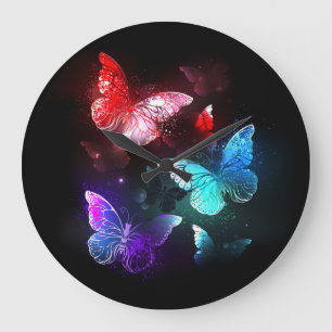 Three Glowing Butterflies on night background Große Wanduhr