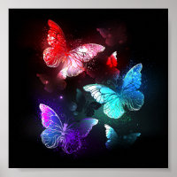Three Glowing Butterflies on night background