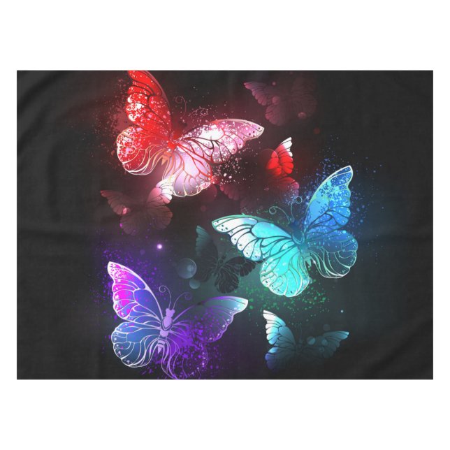 Three Glowing Butterflies on night background Tischdecke (Vorderseite (Horizontal))