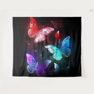 Three Glowing Butterflies on night background Wandteppich