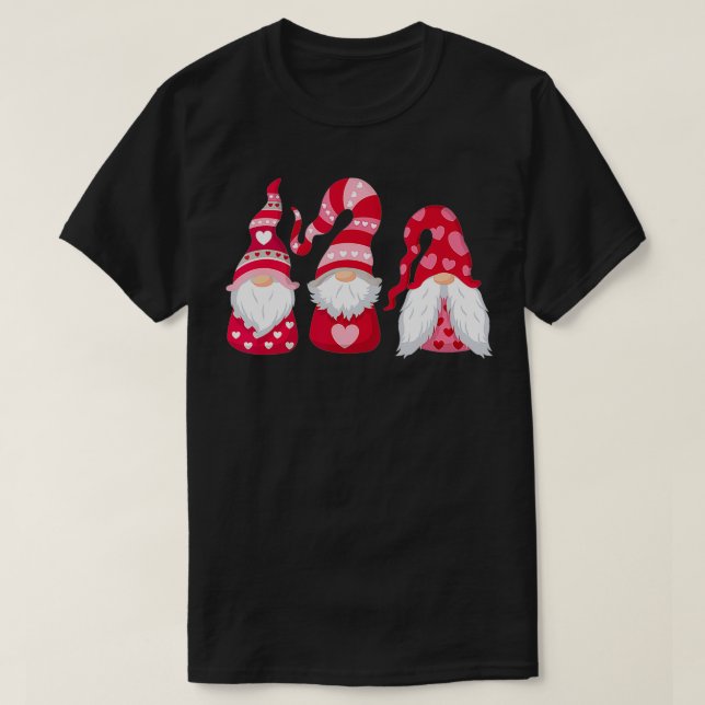 Three Gnomen Holding Heart Leopard Happy Valentine T-Shirt (Design vorne)