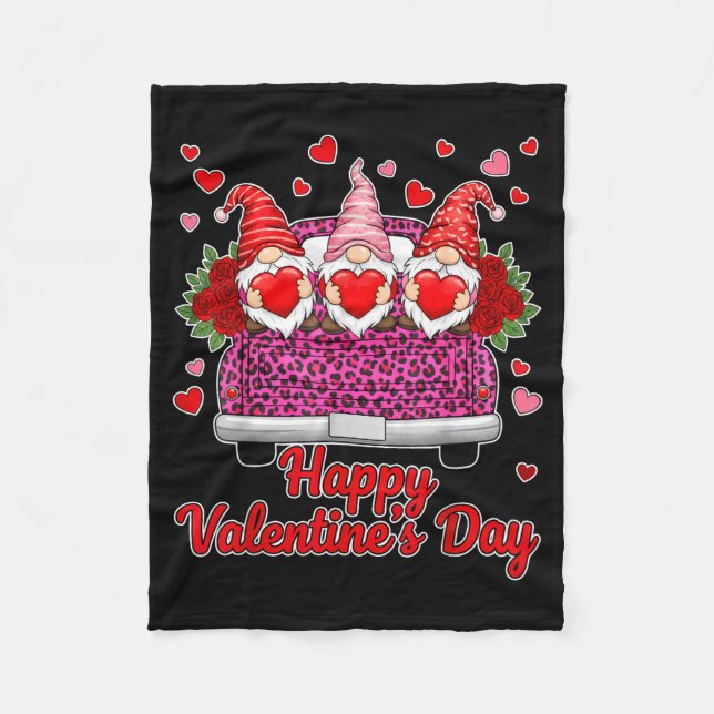 Three Gnomes And Leopard Truck Happy Valentine's D Fleecedecke (Vorderseite)
