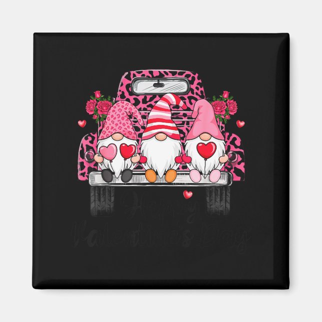 Three Gnomes And Leopard Truck Happy Valentine's D Magnet (Vorne)