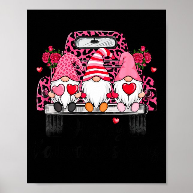 Three Gnomes And Leopard Truck Happy Valentine's D Poster (Vorne)