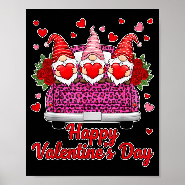 Three Gnomes And Leopard Truck Happy Valentine's D Poster (Vorne)