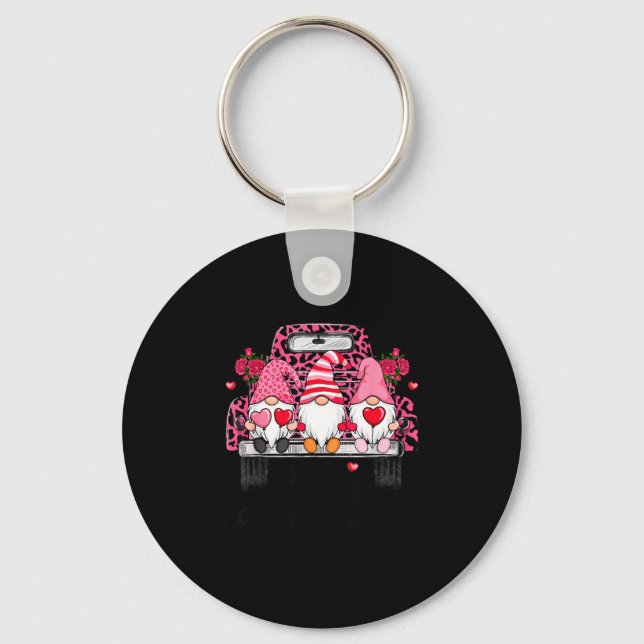 Three Gnomes And Leopard Truck Happy Valentine's D Schlüsselanhänger (Vorderseite)