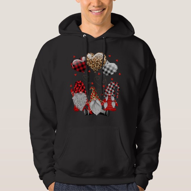 Three Gnomes Balloon Hearts Buffalo Kariert Leopar Hoodie (Vorderseite)