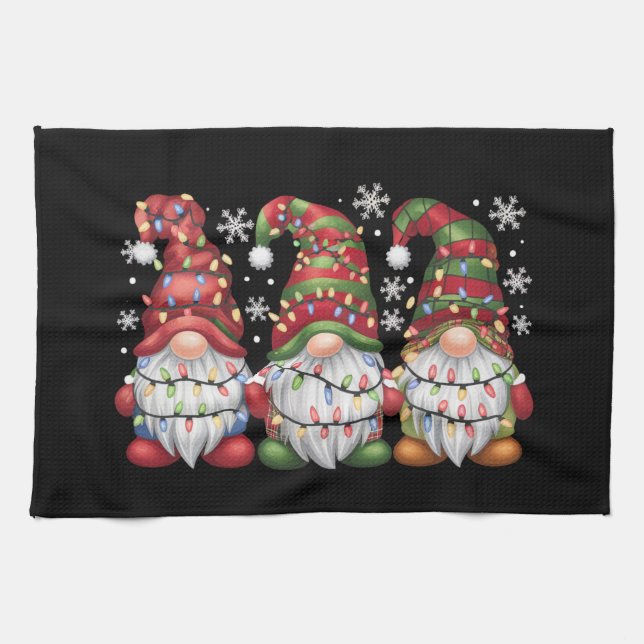 Three Gnomes Buffalo Kariert Red Christmas Geschirrtuch (Horizontal)