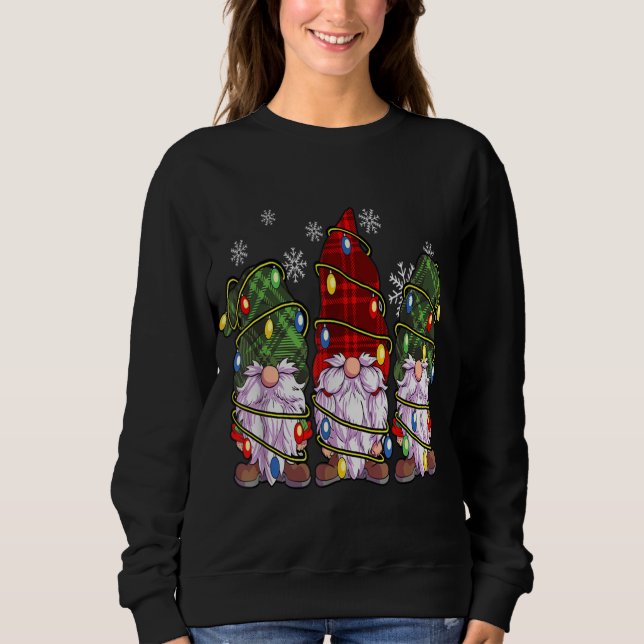 Three Gnomes Buffalo Kariert Red Christmas Sweatshirt (Vorderseite)