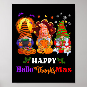 Three Gnomes Halloween Frohe Weihnachts-Happy Hall Poster