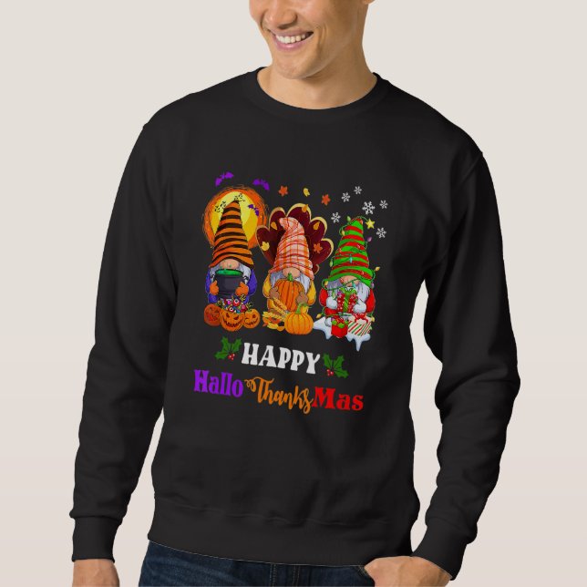 Three Gnomes Halloween Merry Christmas Happy Hallo Sweatshirt (Vorderseite)
