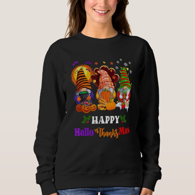 Three Gnomes Halloween Merry Christmas Happy Hallo Sweatshirt (Vorderseite)