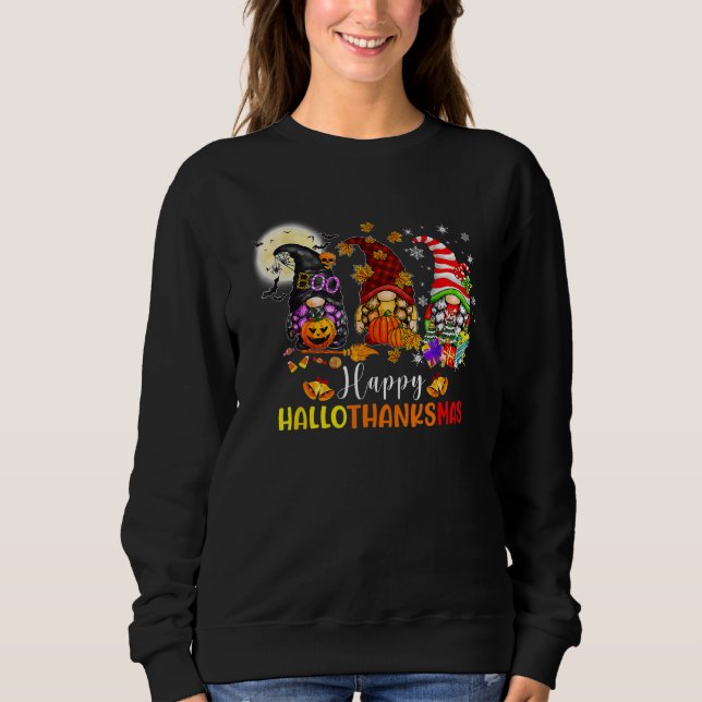 Three Gnomes Halloween Merry Christmas Happy Hallo Sweatshirt (Vorderseite)