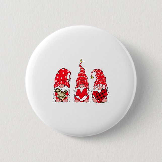 Three Gnomes Holding Heart Leopard Happy Valentine Button (Vorderseite)